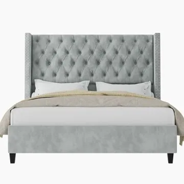 Elegant Velvet Queen Bed Frame with Wingback Design