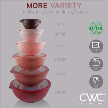 COOK WITH COLOR 12 Piece Mixing Bowls Set - Practical & Stylish