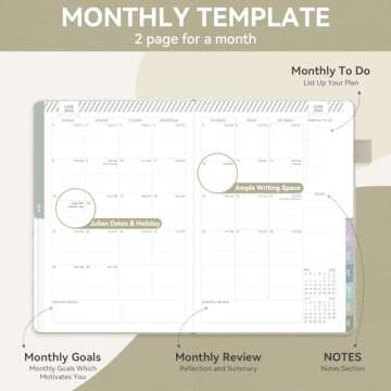 Getink 2025 Linen cover Planner Weekly & Monthly Daily Agenda Book,2025-2026 To Do List Notebook with Colorful Monthly Tabs, Inner Pocket, Elastic Closure, Thick Paper(Beige,5.5 * 8.5)