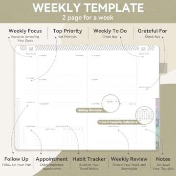 Getink 2025 Linen cover Planner Weekly & Monthly Daily Agenda Book,2025-2026 To Do List Notebook with Colorful Monthly Tabs, Inner Pocket, Elastic Closure, Thick Paper(Beige,5.5 * 8.5)