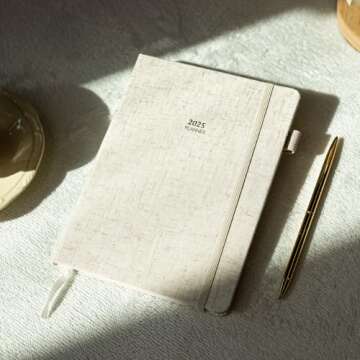 Getink 2025 Linen cover Planner Weekly & Monthly Daily Agenda Book,2025-2026 To Do List Notebook with Colorful Monthly Tabs, Inner Pocket, Elastic Closure, Thick Paper(Beige,5.5 * 8.5)