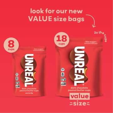 UNREAL Dark Chocolate Peanut Butter Cups (Value Size Bag) | Vegan, 5g Sugar | Gluten Free, Fair Trade, Non-GMO | 9.5oz