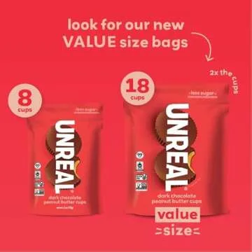 UNREAL Dark Chocolate Peanut Butter Cups (Value Size Bag) | Vegan, 5g Sugar | Gluten Free, Fair Trade, Non-GMO | 9.5oz