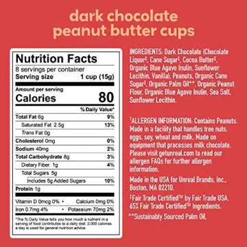 UNREAL Dark Chocolate Peanut Butter Cups (Value Size Bag) | Vegan, 5g Sugar | Gluten Free, Fair Trade, Non-GMO | 9.5oz