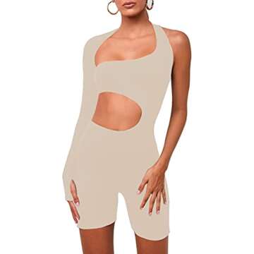 LuFeng Women's Sexy Cut Out One Shoulder Long Sleeve Jumpsuit Short Bodycon Romper Clubwear