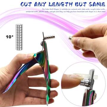 Acrylic Nail Cutter with Magnet Sizer & Length Measurement,Adjustable Stainless Nail Trimmer for Salon Home Nail Art, Professional Nail Clippers for Precise Manicures (Rainbow)
