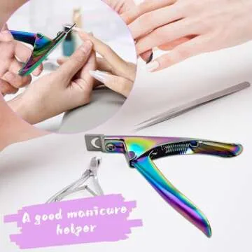 Acrylic Nail Cutter with Magnet Sizer & Length Measurement,Adjustable Stainless Nail Trimmer for Salon Home Nail Art, Professional Nail Clippers for Precise Manicures (Rainbow)