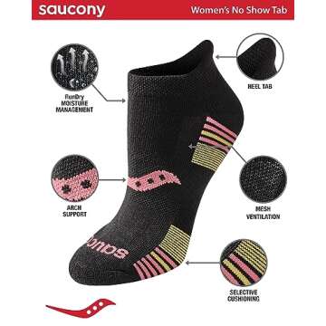 Saucony Women’s RunDry Performance Heel Tab Athletic Socks - Comfort & Support