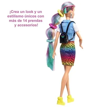 Barbie Leopard Rainbow Hair Doll with Color-Changing Highlights