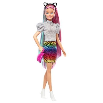 Barbie Leopard Rainbow Hair Doll with Color-Changing Highlights