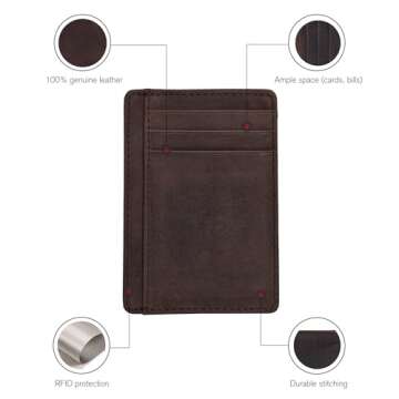 Leather Minimalist Wallet for Men & Women RFID Front Pocket Leather Card Holder Wallets (Brown Hunter, Small)