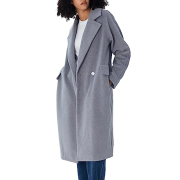 S・DEER Winter Women's Casual Lapel Basic H-shaped Long Wool Coat Blend Trench Coat With Pocket(Gre...