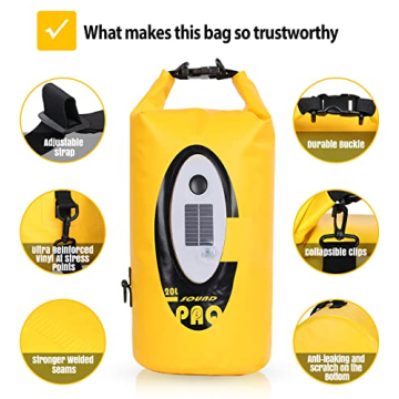 Qoolife Waterproof Dry Bag with Bluetooth Speaker and Lights
