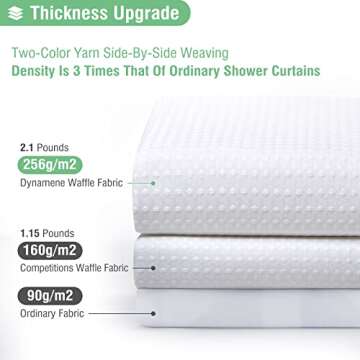 Dynamene White Fabric Shower Curtain， Waffle Weave Heavy Duty Hotel Luxury Cloth Shower Curtains f...