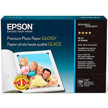 Epson S041727 Premium Photo Paper, 68 lbs., High-Gloss, 4 x 6 (Pack of 100 Sheets),White