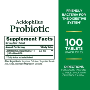 Nature's Bounty Acidophilus Probiotic, Daily Probiotic Supplement, Supports Digestive Health, Twin Pack, 100 Count (Pack of 2)