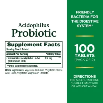 Nature's Bounty Acidophilus Probiotic, Daily Probiotic Supplement, Supports Digestive Health, Twin Pack, 100 Count (Pack of 2)