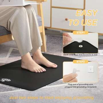 Grounding Mat for Bed for Improve Sleep, Inflammation, Pain Relief, 23 x 35 inch 3MM Thickened Large Grounding Mat Earthing for Working, Yoga, Living Room, Kitchen, Relieve Anxiety and Stress