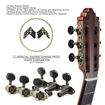 DJ405AB-A2B TENOR Classical Guitar Tuners - Elegant Antique Brass Finish with Ebony Buttons