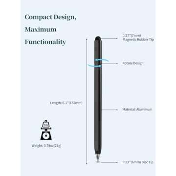 Stylus Pen for Touchscreen, Accokids 2 in 1 High Sensitivity Rotatable Stylus for Apple iPhone iPad Pro Android Tablets Chromebook All Universal Touch Screens with Extra 6 Tips (2Pack-Black/White)