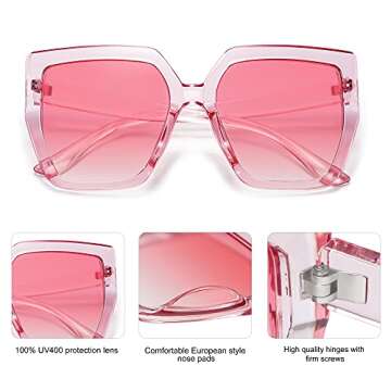 SOJOS Horned Rim Thick Sunglasses for Women Trendy Oversized Black Modern Hipster Fashion Shades SJ2161 with Transparent/Gradient Pink