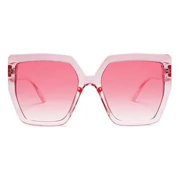 SOJOS Horned Rim Thick Sunglasses for Women Trendy Oversized Black Modern Hipster Fashion Shades SJ2161 with Transparent/Gradient Pink