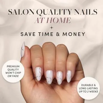 Glamnetic Press On Nails - Silent Night | Short Almond White Nails with 3D Silver Foil in a Glossy F...