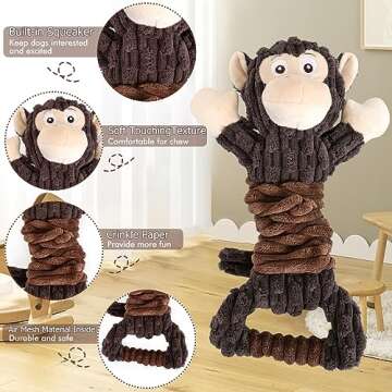 Letsmeet Dog Squeak Toys Plush Dog Toy with Crinkle Paper, Tug of War Pull Interactive Dog Toys for ...