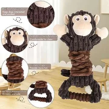 Letsmeet Dog Squeak Toys Plush Dog Toy with Crinkle Paper, Tug of War Pull Interactive Dog Toys for ...