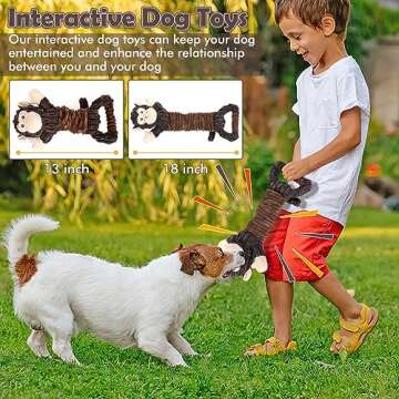 Letsmeet Dog Squeak Toys Plush Dog Toy with Crinkle Paper, Tug of War Pull Interactive Dog Toys for Puppies, Small, Medium, Large Dogs