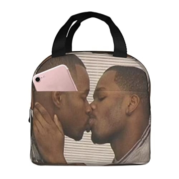 Two Black Men Kissing Meme Reusable Insulated Lunch Bag For Women Men Waterproof Tote Lunch Box Ther...