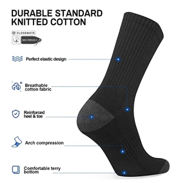 Closemate Moisture Wicking Cushion Crew Socks 6 Pairs