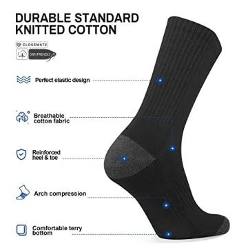 Closemate Moisture Wicking Cushion Crew Socks 6 Pairs