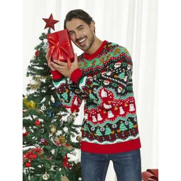 MyFav Men Ugly Christmas Sweater Winter Novelty Pullover Sweater for Funny Holiday Xmas Party, Xmas ...