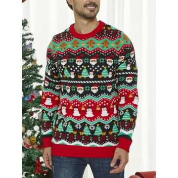 MyFav Men Ugly Christmas Sweater Winter Novelty Pullover Sweater for Funny Holiday Xmas Party, Xmas Tree, XXXL