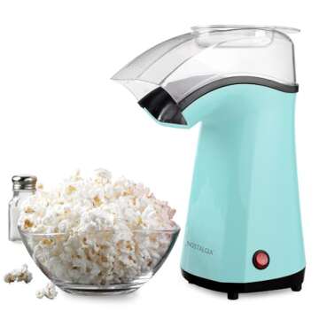 Nostalgia Hot-Air Electric Popcorn Maker, 12 Cups, Healthy Oil Free Popcorn with Measuring Scoop, Aq...