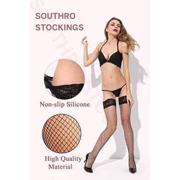 SOUTHRO 2 Pairs Women’s Fishnets Thigh High Stockings Tights Socks With Lace Top (US, Alpha, One S...