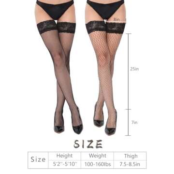 SOUTHRO 2 Pairs Women’s Fishnets Thigh High Stockings Tights Socks With Lace Top (US, Alpha, One Size, Regular, Regular, Black-2-Pairs)