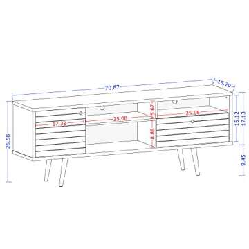 Manhattan Comfort Liberty Mid Century Modern TV Stand for Televisions up to 65 Inches, Bedroom and Living Room Entertainment Center with Storage, Shelves, and Cabinet, 71" Wide, Rustic Brown/Aqua