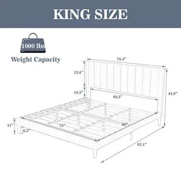 Allewie King Platform Bed Frame/Velvet Upholstered Bed Frame with Vertical Channel Tufted Headboard/...
