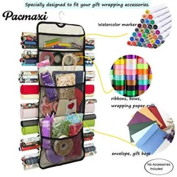 PACMAXI Double Sided Gift Wrap Organizer Storage With Multiple Pocket, Hanging Gift Wrapping Paper Organizer Containers Rolls Storage Bag