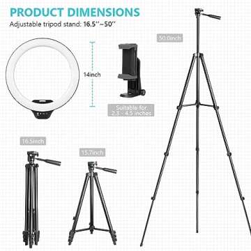 Sensyne 14'' Ring Light with 50'' Extendable Tripod Stand, LED Circle Lights with Phone Holder for L...