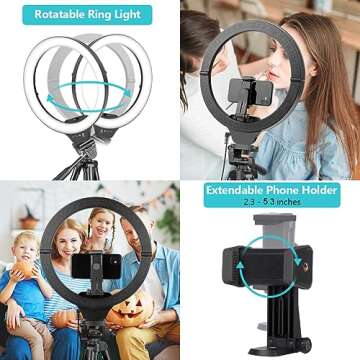 Sensyne 14'' Ring Light with 50'' Extendable Tripod Stand, LED Circle Lights with Phone Holder for Live Stream/Makeup/YouTube Video/TikTok, Compatible with All Smartphones