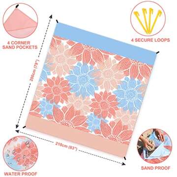 WIWIGO Beach Blanket Sandproof Extra Large Beach Mat Adults Waterproof Quick Drying Sand Free Mat Ma...