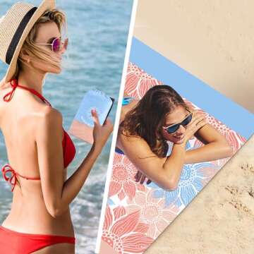 WIWIGO Beach Blanket Sandproof Extra Large Beach Mat Adults Waterproof Quick Drying Sand Free Mat Made by Premium Polyester with 4 Stakes & 4 Corner Pockets for Outdoor Travel Camping Hiking