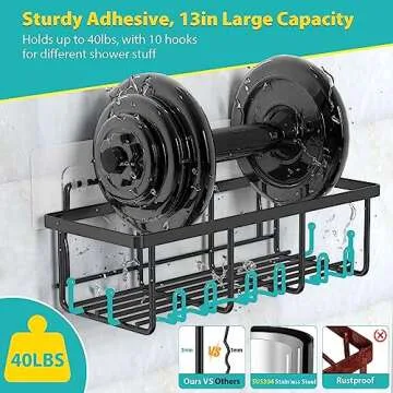 PLOOHT Shower Caddy 6 Pack, 13in Large Capacity Shower Organizer, Sturdy Adhesive Shower Shelf for Inside Shower, Rustproof Stainless Steel Shower Shelves with 10 Hooks