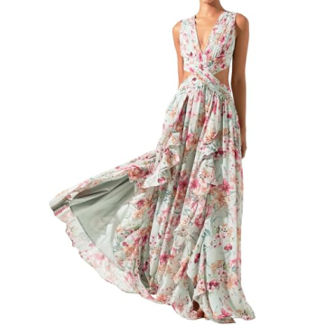 Jardinvue Floral Summer Dress Casual Vacation Dress Womens Beach Dress Travel Sundress Maxi Garden P...