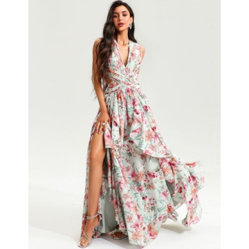 Jardinvue Floral Summer Dress Casual Vacation Dress Womens Beach Dress Travel Sundress Maxi Garden Party Dress Spring Tea Party Dress Chic Y2k Dress Green