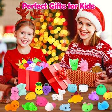 65PCS Mochi Squishy Toys for Kids Party Favors Fruit Animal Mini Squishies Stress Relief Toys Easter Egg Fillers Goodie Bag Stuffers Classroom Prizes Kids Valentines Xmas Gifts for Boys Girls, Random