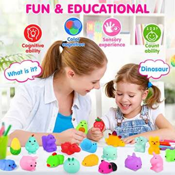 65PCS Mochi Squishy Toys for Kids Party Favors Fruit Animal Mini Squishies Stress Relief Toys Easter Egg Fillers Goodie Bag Stuffers Classroom Prizes Kids Valentines Xmas Gifts for Boys Girls, Random